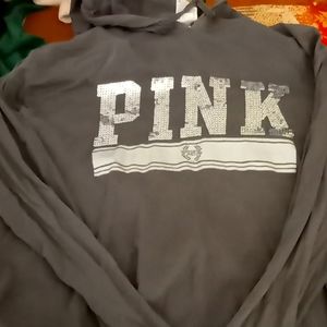 Long sleeve drawstring hooded tee PINK